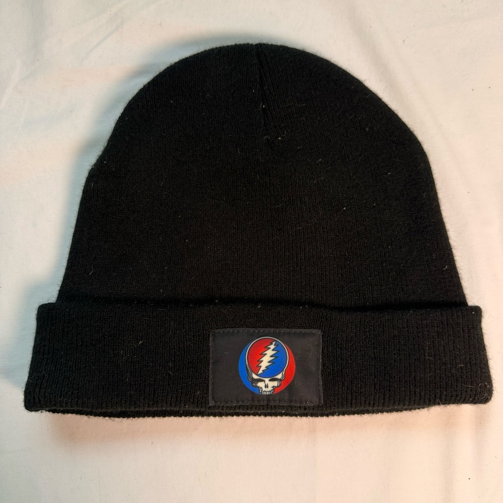Grateful Dead Beanie Hat Black Knit Hat that Flips Over Warm Stealie Hat